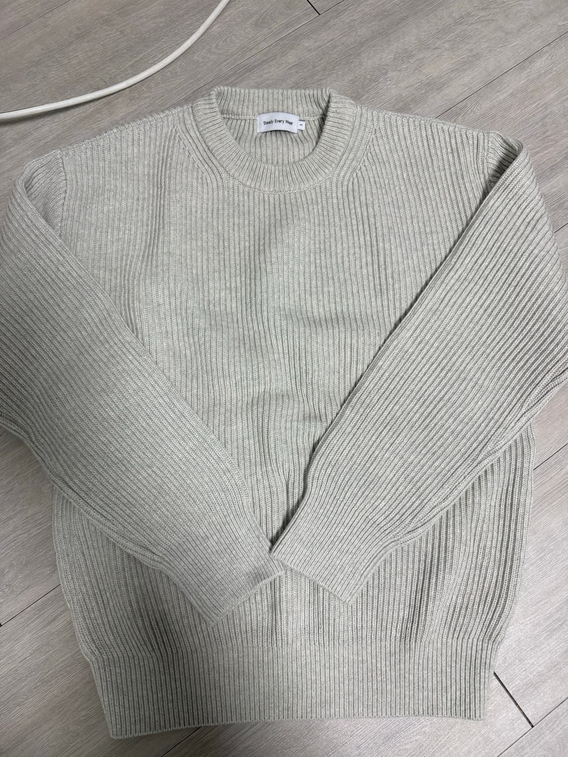 스테디에브리웨어 sew 크루넥 코튼 립 니트(화이트 멜란지) 상품이미지3