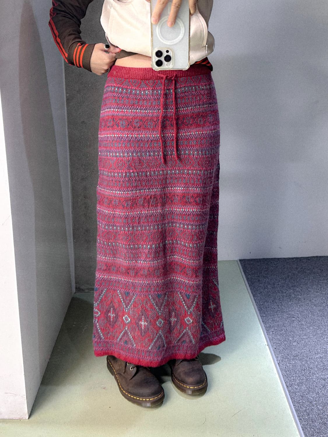 red winter pattern knit long skirt 상품이미지1