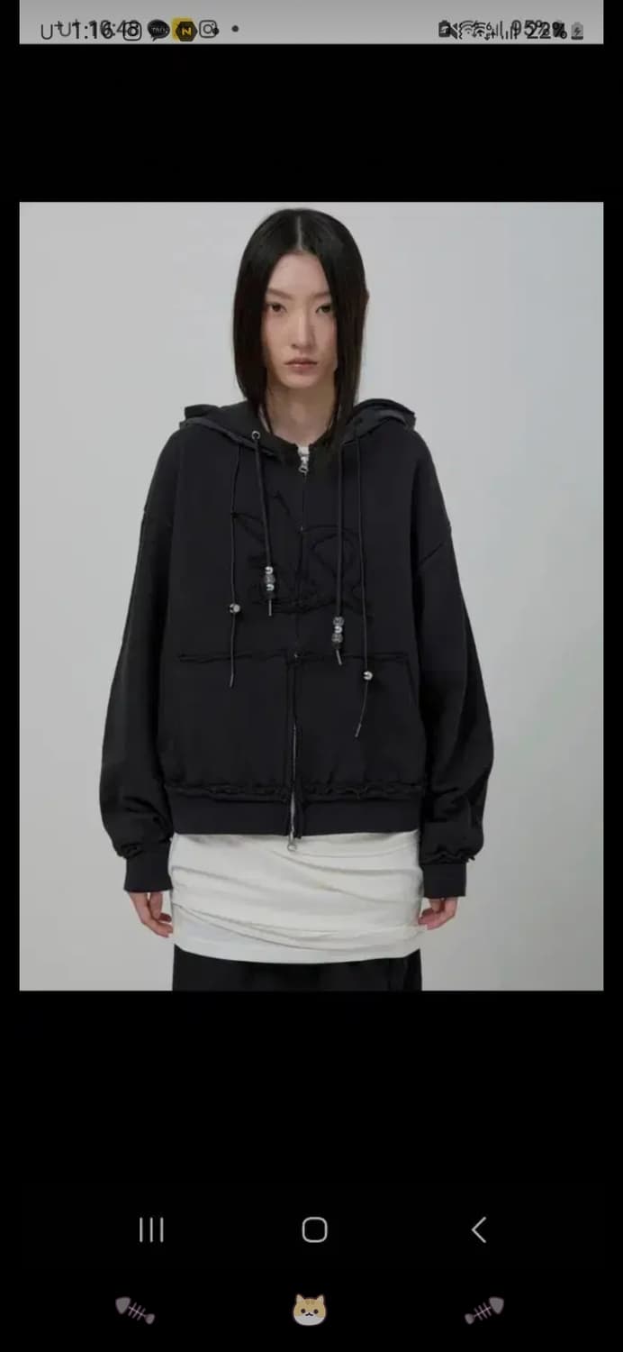 [2사이즈] 플레어업 레이어드 후드집업 (FL-150_Black) 상품이미지1