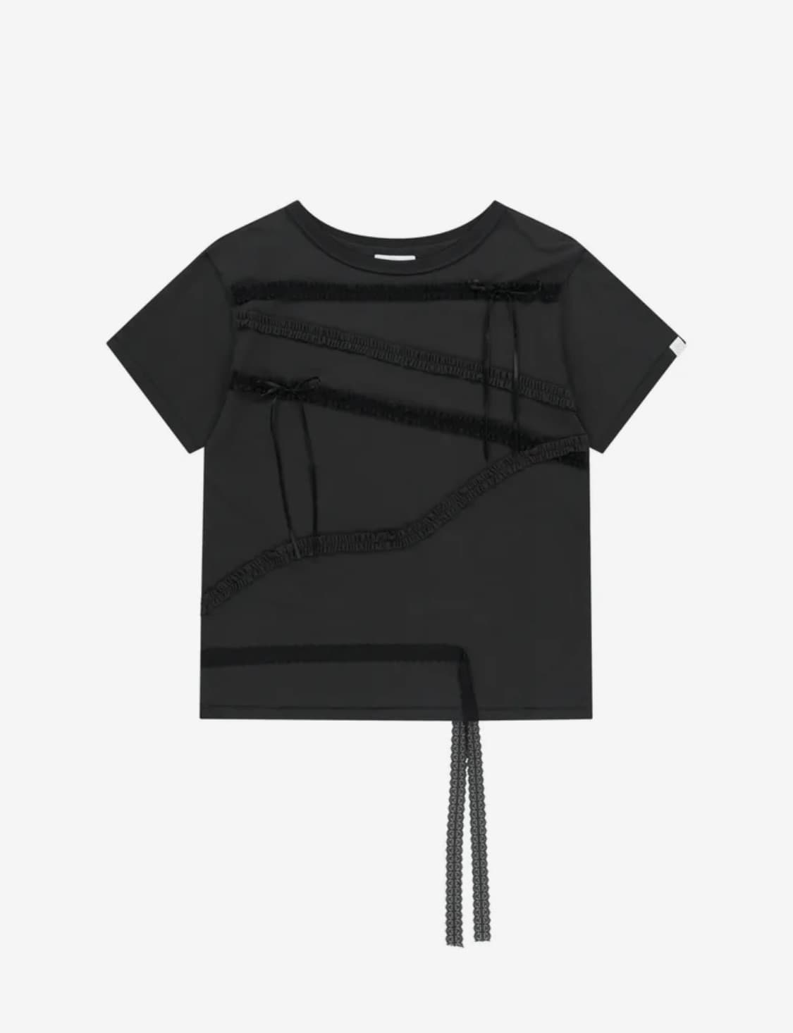 뚜오미오 LACE STRAP OVERSIZED T-SHIRT 차콜 상품이미지1