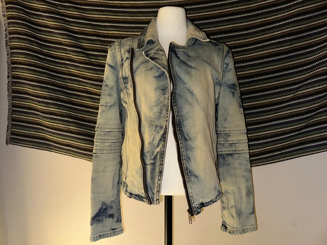 빈티지 비대칭 워싱 라이더 청자켓 상품이미지1