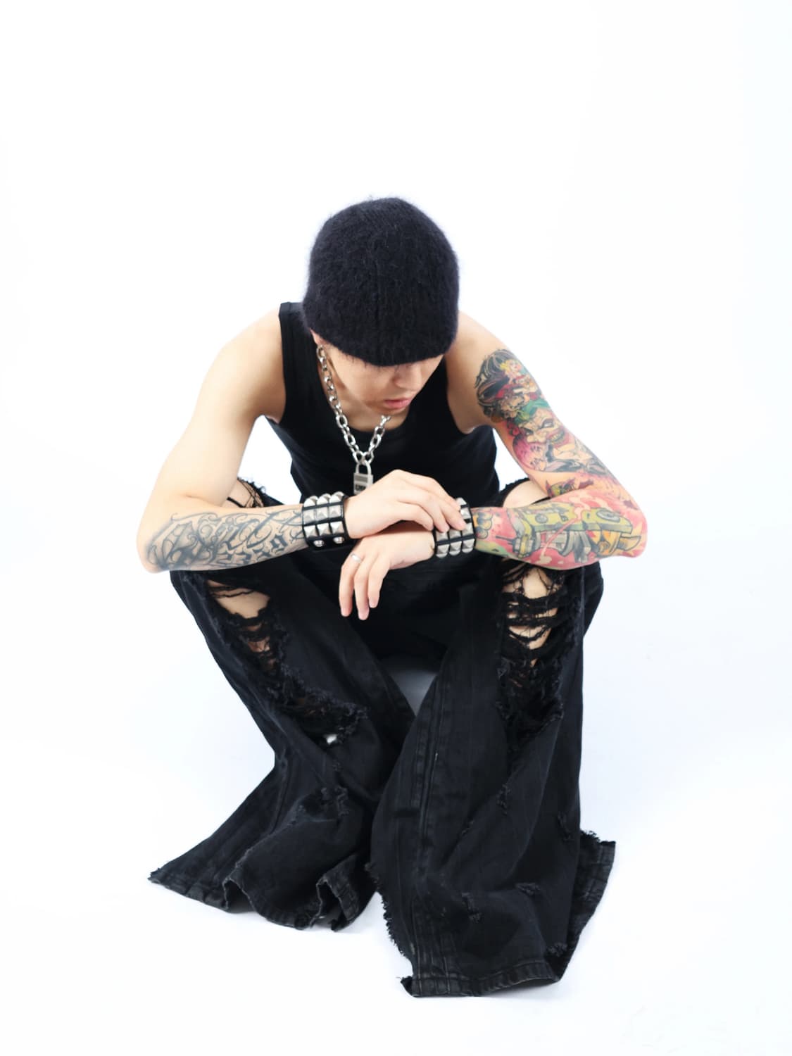 Punk Armor Stud Leather Cuff Bracelet 상품이미지5