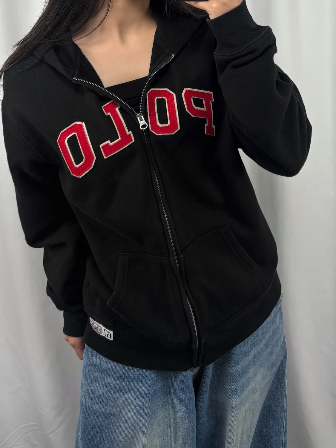 폴로 로고 블랙 후드집업 상품이미지2