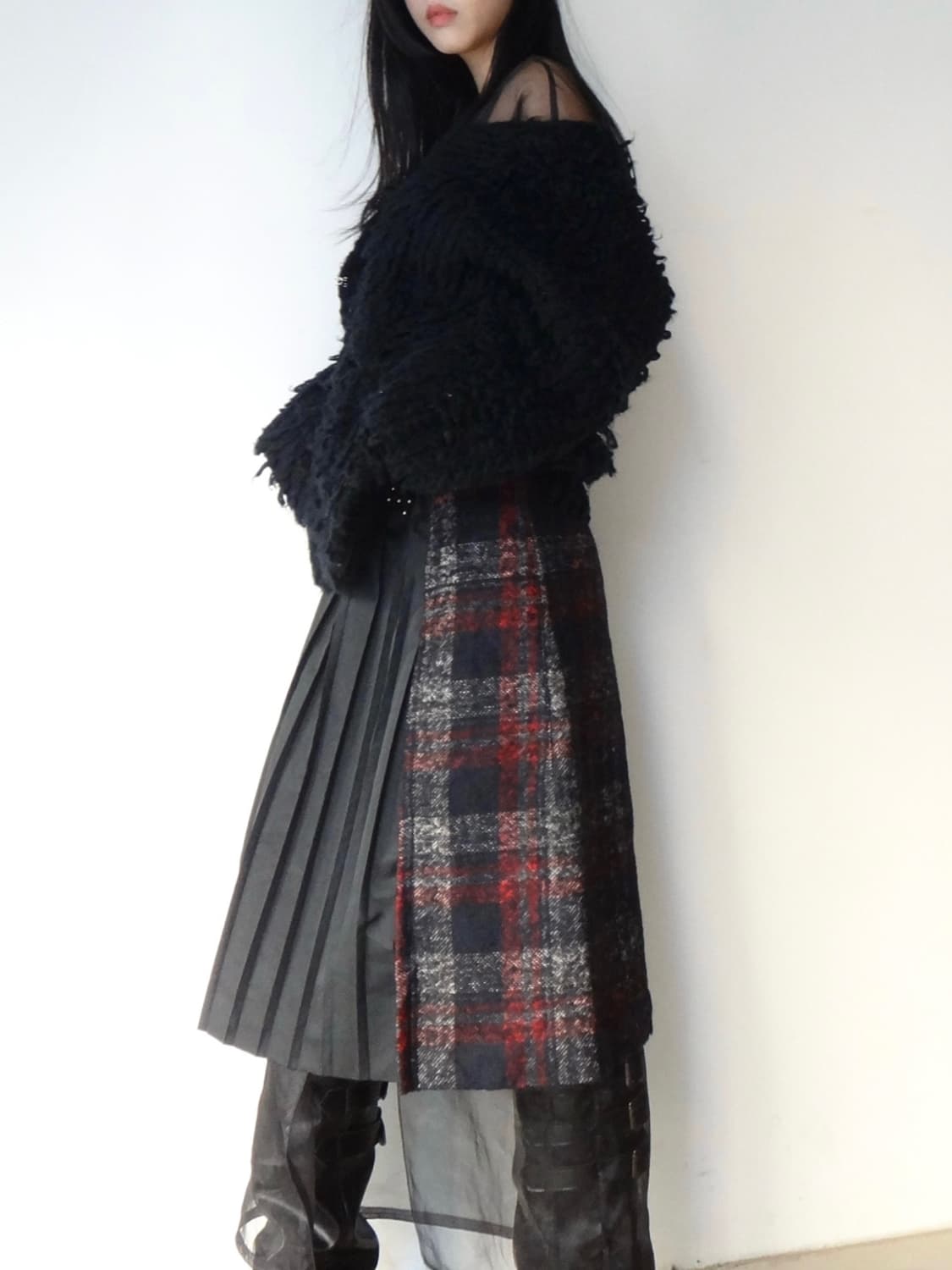 Check ruffle pleats layered skirt  상품이미지5