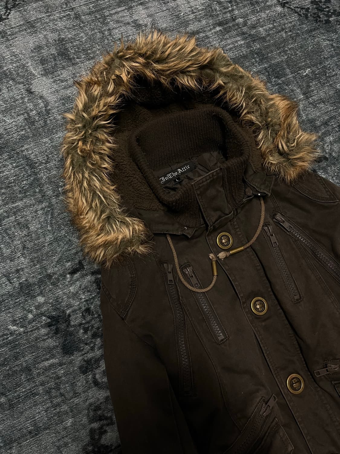 In the attic y2k military fur hood jacke 상품이미지2