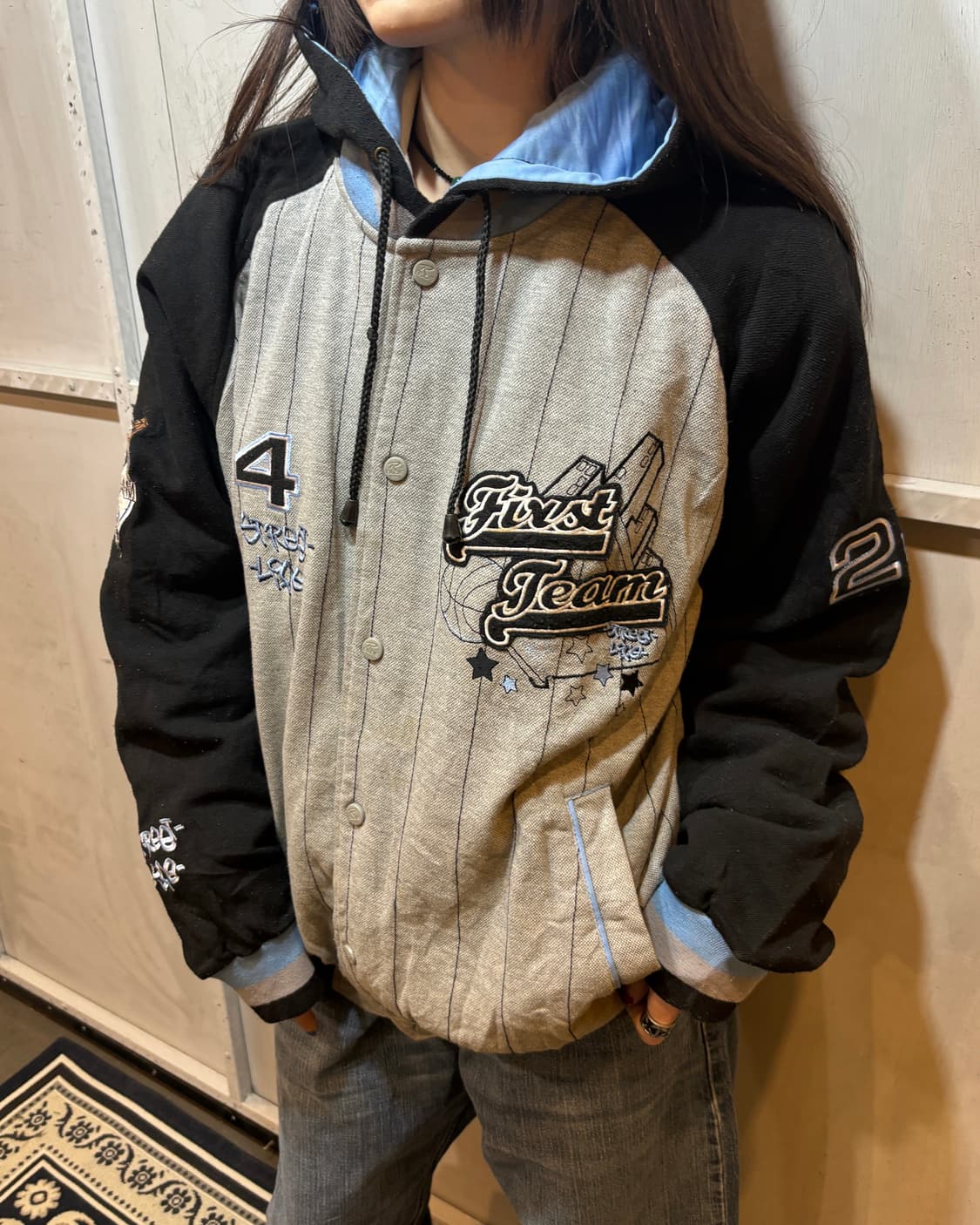 90s Vintage Hooded Varsity Jacke 상품이미지3