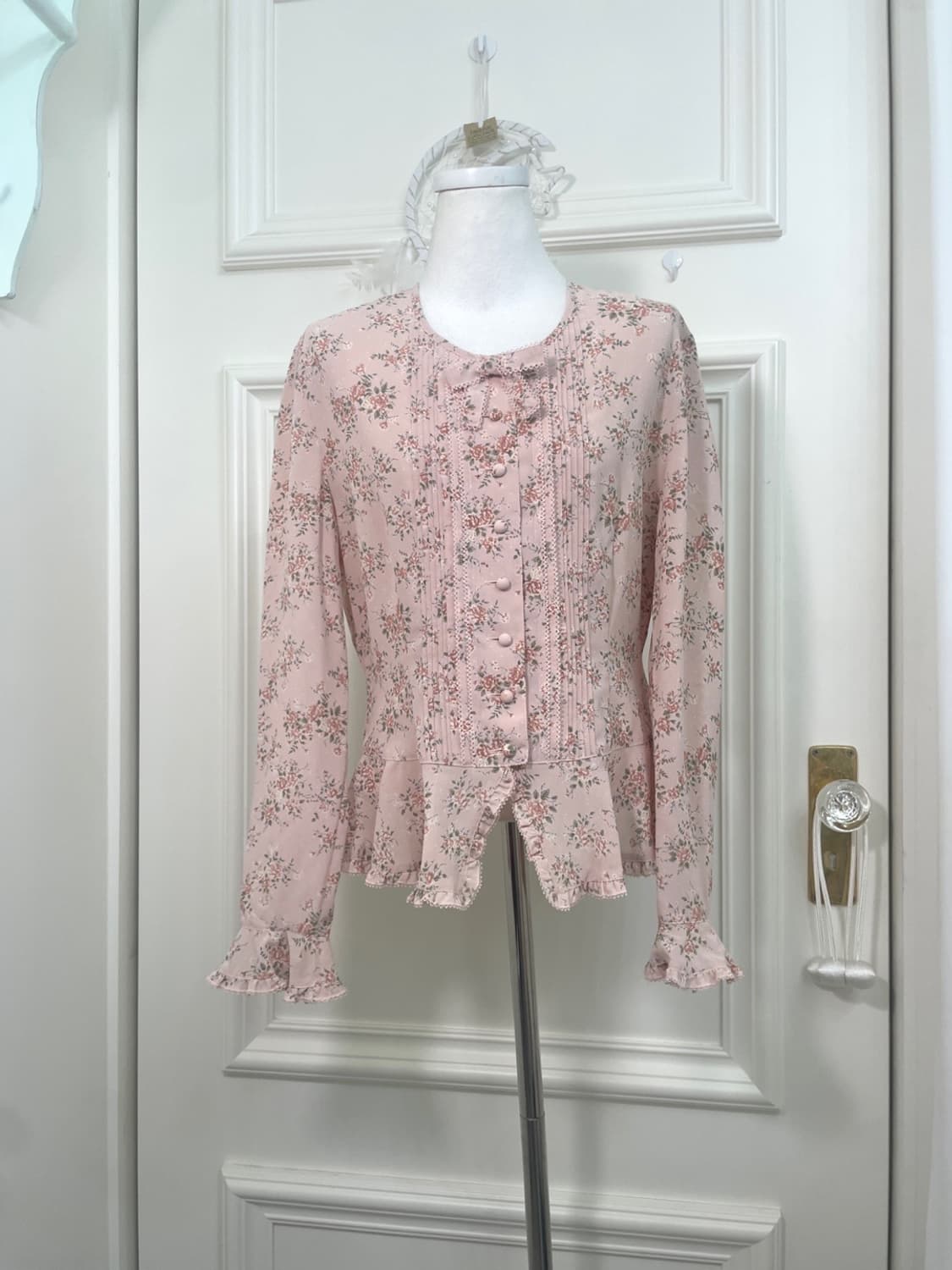 pink flower garden bow point blouse 상품이미지1