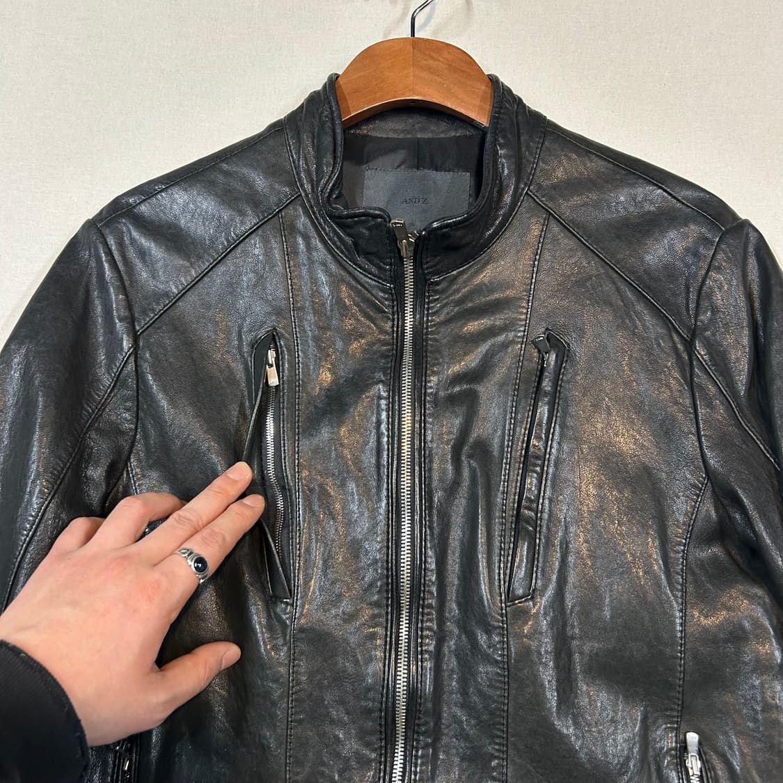 M) AND Z 앤드지 싱글 라이더 양가죽 램스킨 레더 자켓 상품이미지4