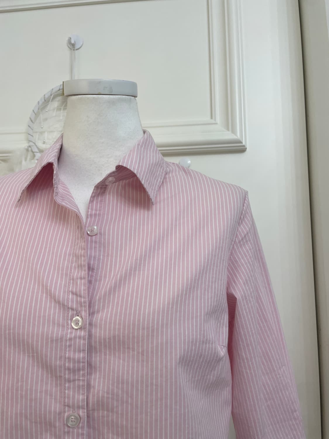 pink white stripe basic cotton shirt 상품이미지7