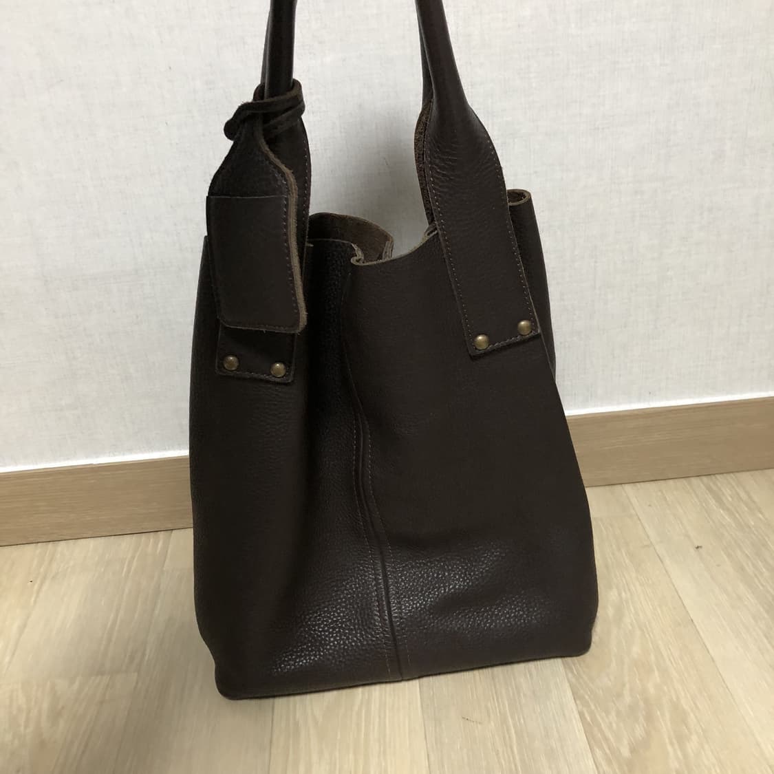 (OS) 빈티지 Vintage 카우 하이드 소가죽 토트백 카키 브라운 상품이미지7