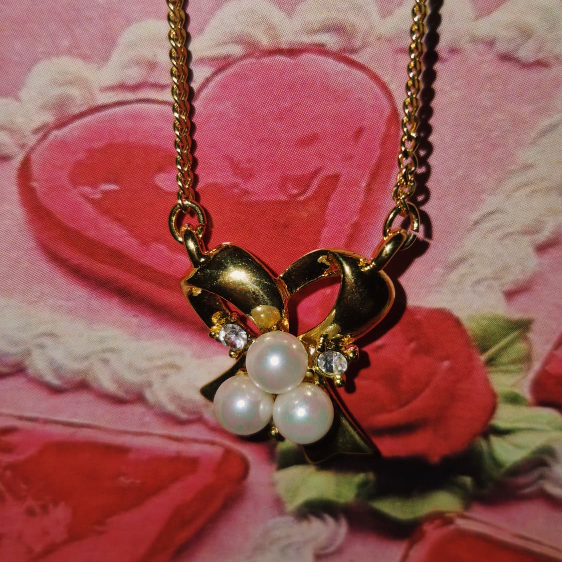 90s 꾸레쥬 사이드 리본 진주 큐빅 목걸이 상품이미지6