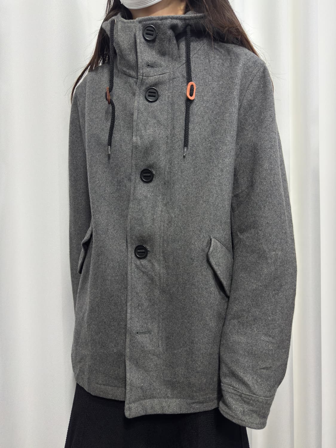 gray hood duffle wool jacket 상품이미지2