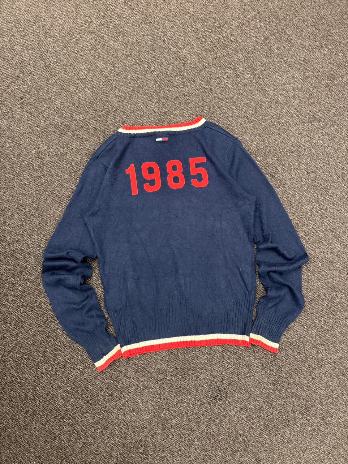 S)Tommy Girl 빈티지 배색 네이비 브이넥 여성 니트 상품이미지5