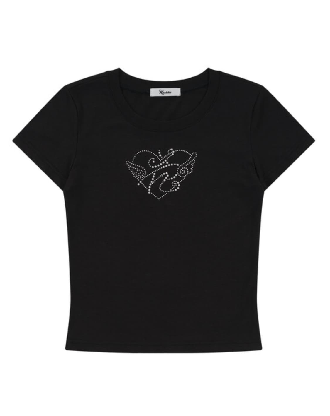 카시코 Flower Heart Baby Tee Black 상품이미지1