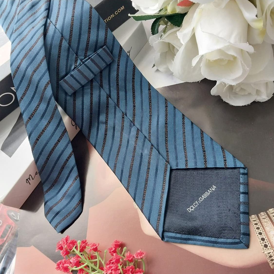 돌체앤가바나 블루 로고스트라이프 넥타이 9.8cm A+등급 K2954 상품이미지5
