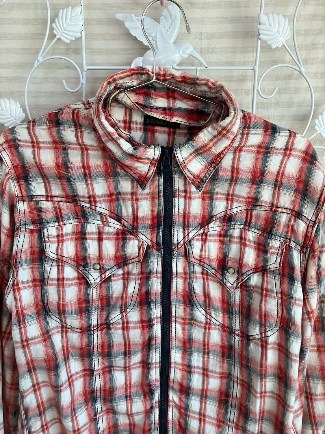 빈티지 체크 집업 셔츠 y2k 스트릿 갸루 펑키 일본빈티지540 상품이미지3