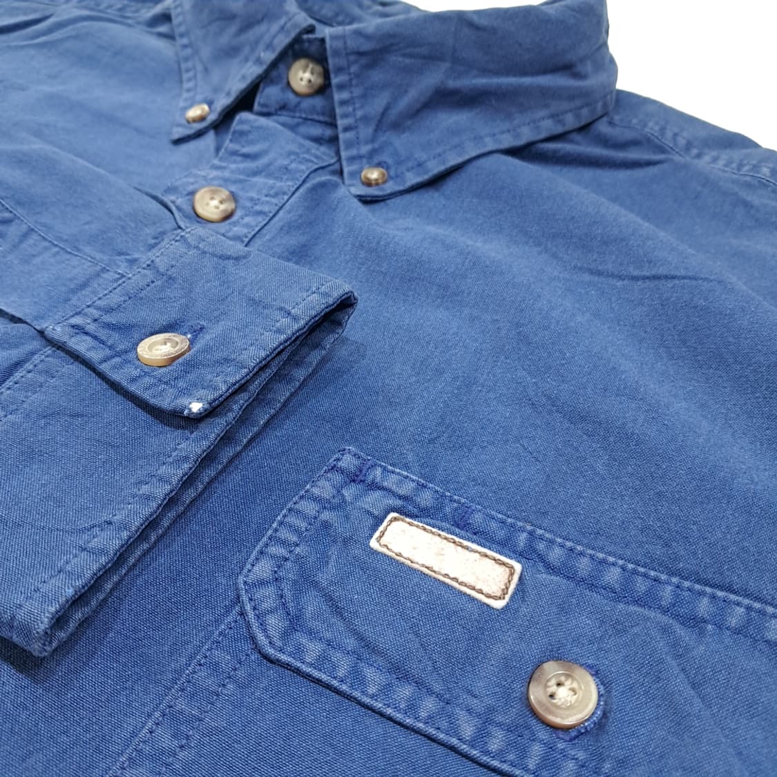 CL586 2XL 칼하트 00s 홍콩판 코튼 가죽패치 올드 네이비 셔츠 상품이미지4