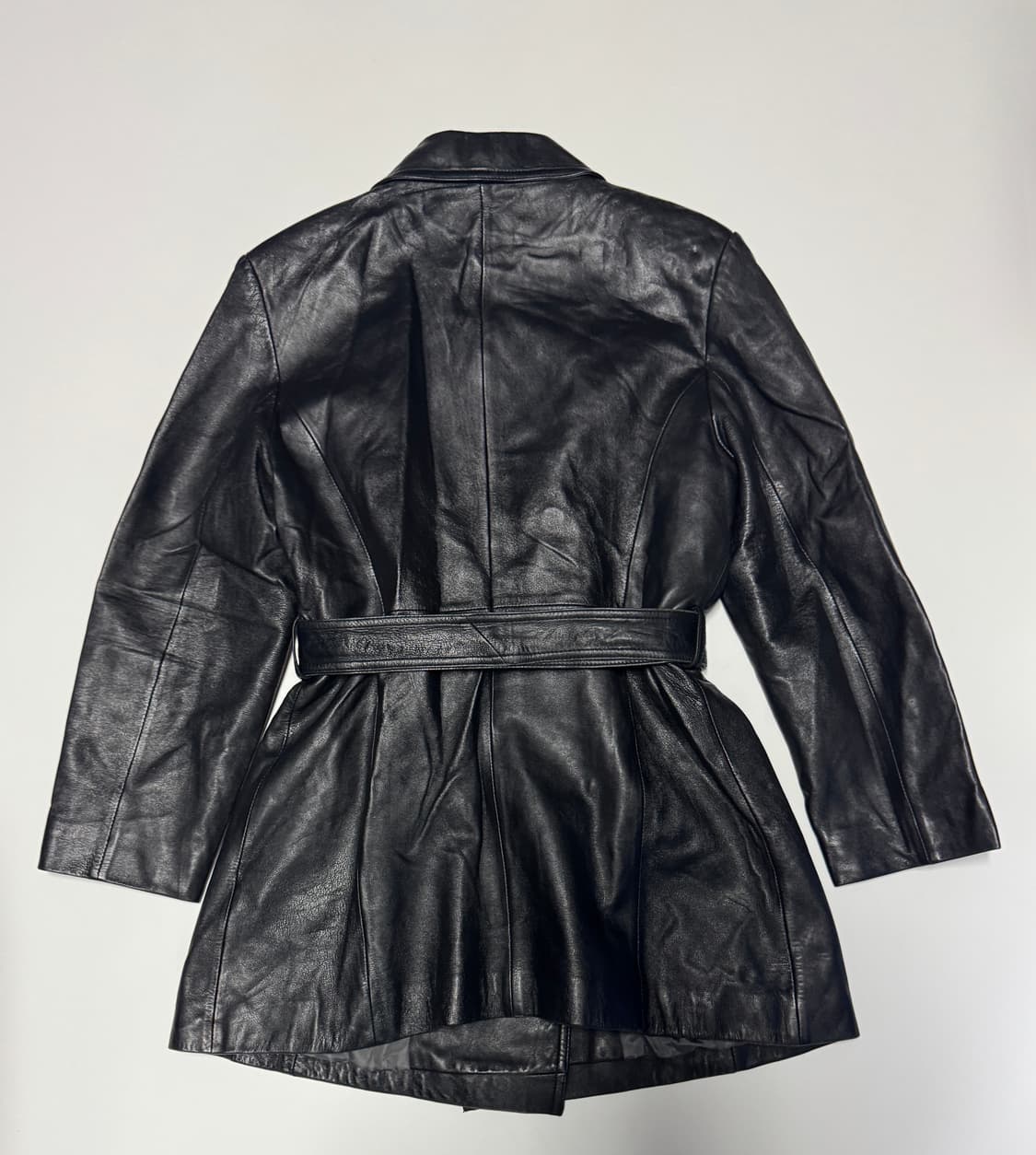 여성 리얼 양가죽 벨티드 코트 자켓 55 블랙 상품이미지2