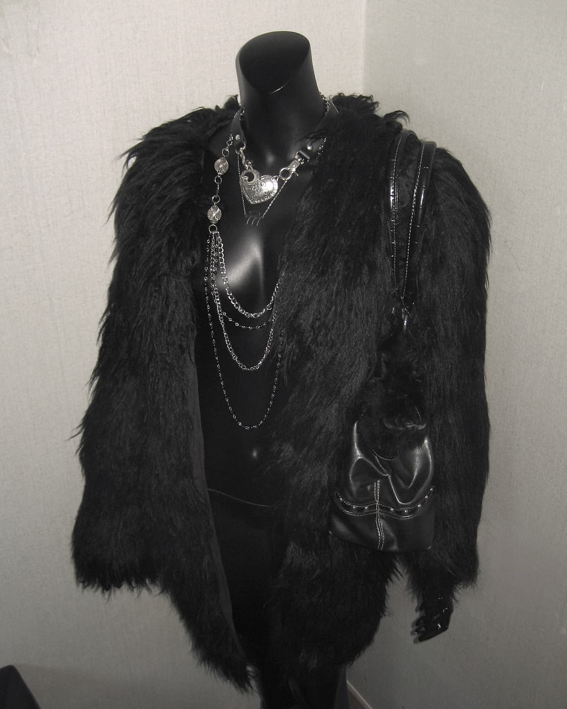 블랙 롱 퍼 코트 자켓 오네갸루 펑크 상품이미지3