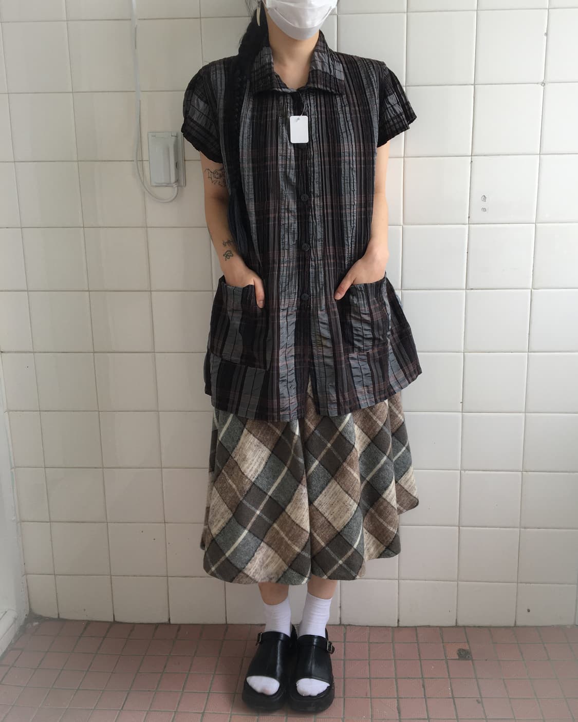 Check pattern pleats blouse 상품이미지1