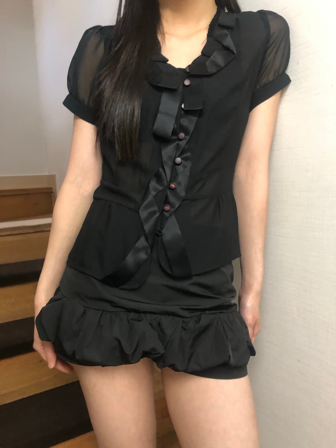 빈티지 블랙 프릴 블라우스 상품이미지3