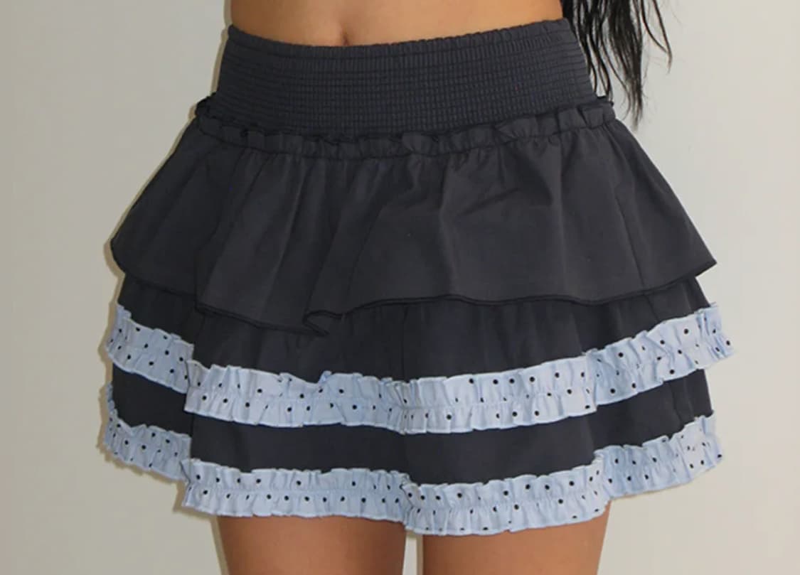 론론 캉캉 레이어드 도트 스커트 팬츠 네이비 상품이미지2