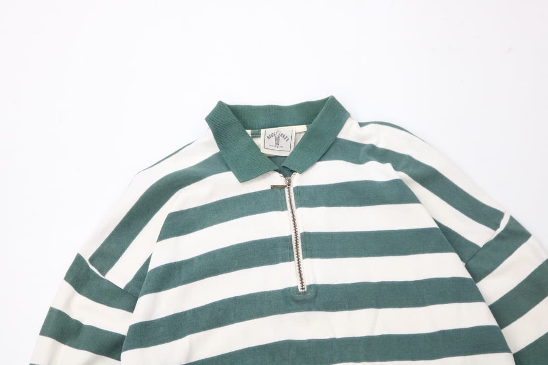 BASIE BRO'S 빈티지 그린 스트라이프 하프 집업 니트 스웻셔츠 상품이미지3