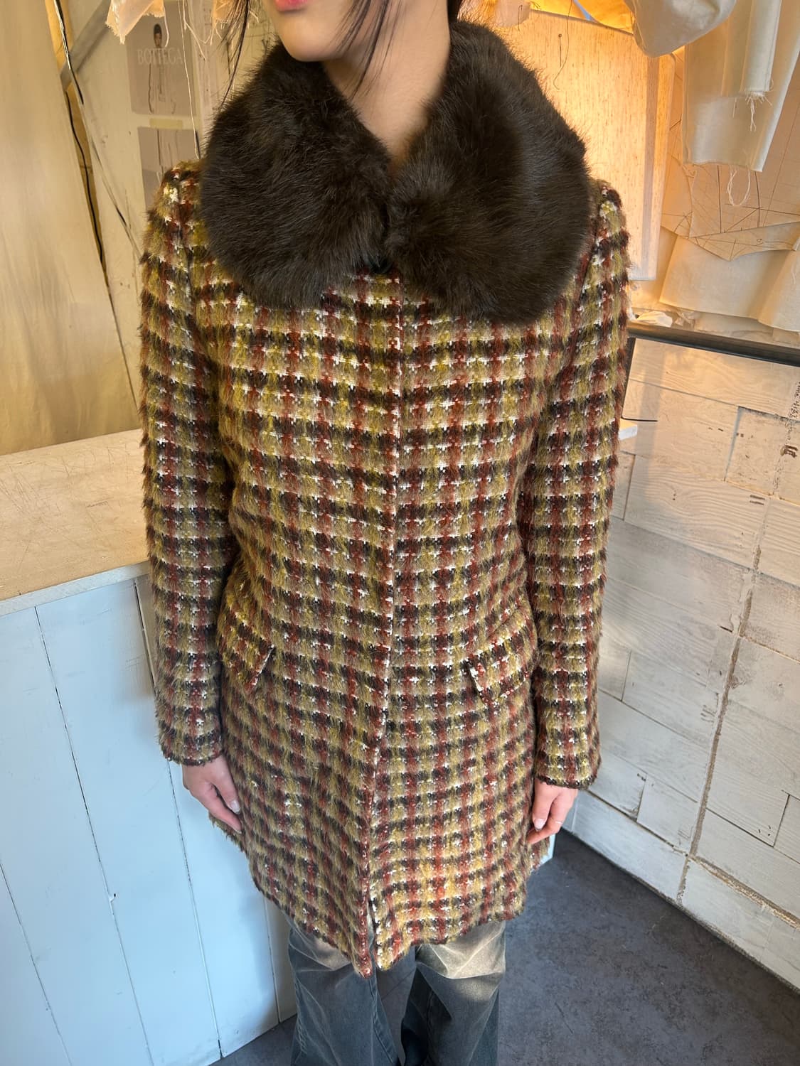 Benetton 트위드 퍼코트 상품이미지1