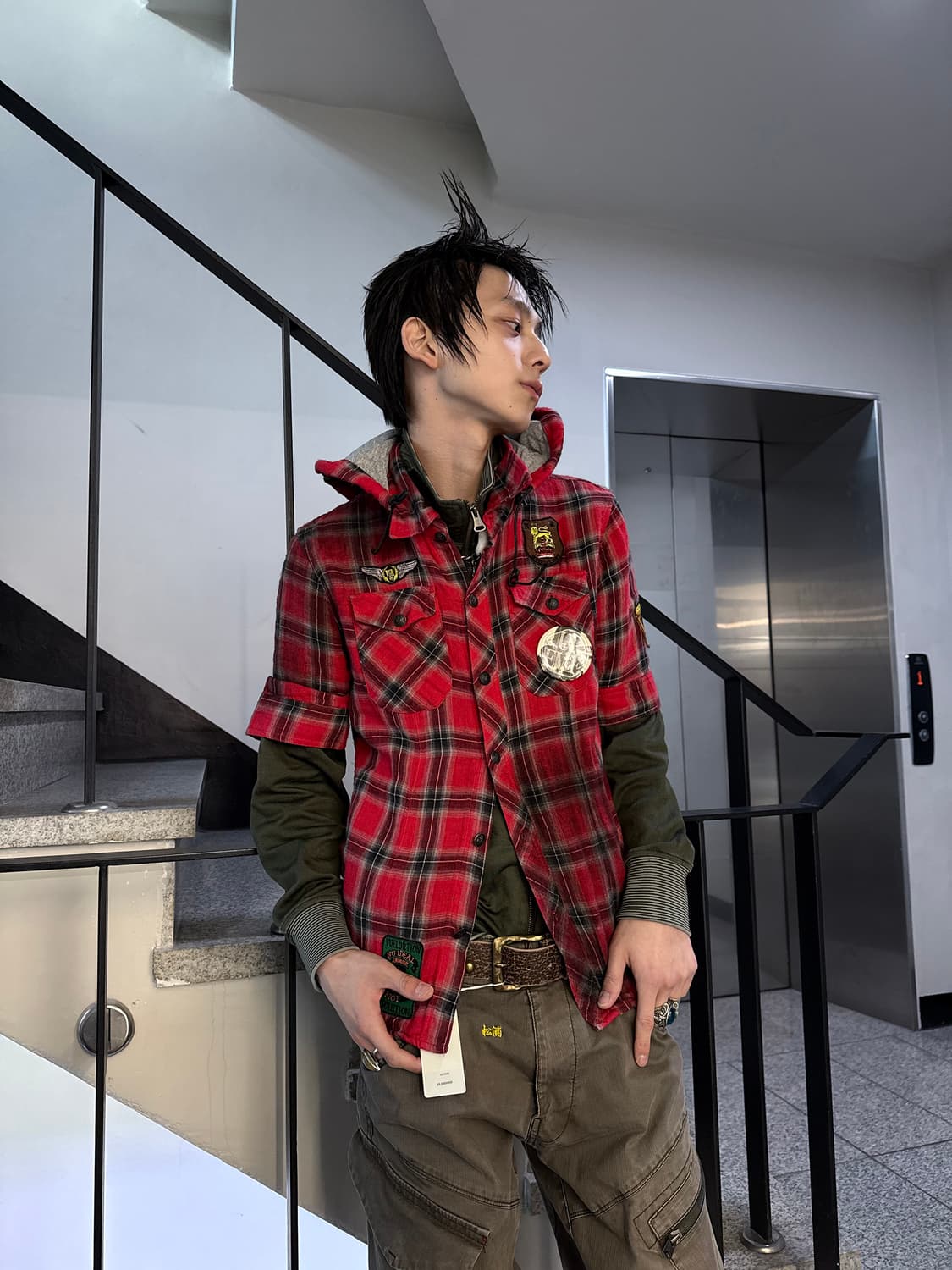 patch hooded check shirt 상품이미지5