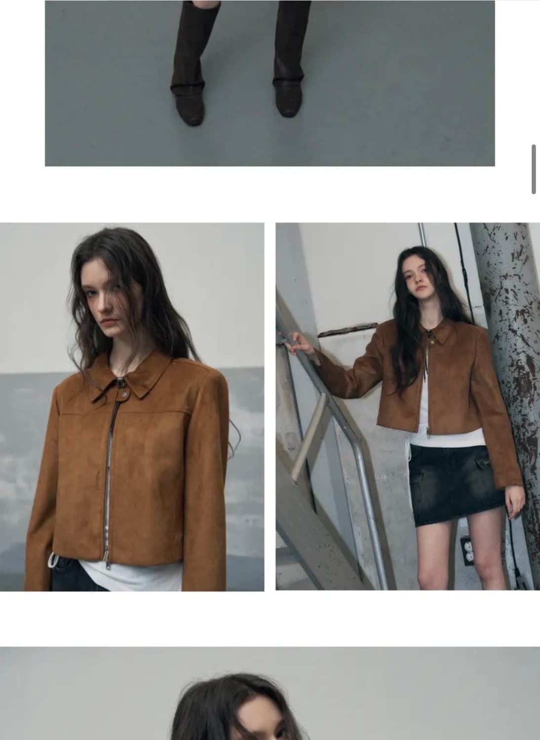 (F) 레더리 커브드 스웨이드 크롭 집업 자켓 [CAMEL BROWN] 상품이미지6