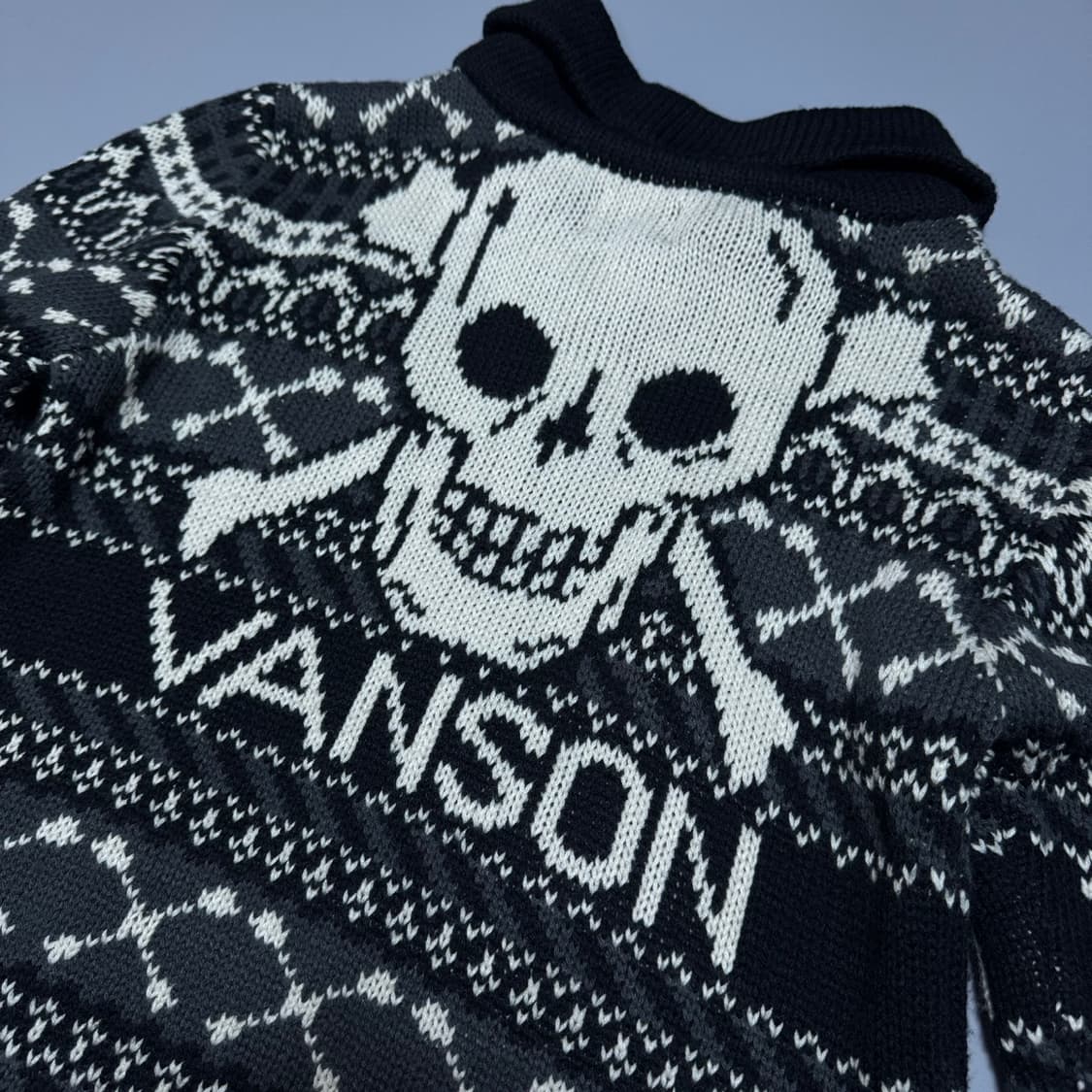 VANSON 블랙컬러 스컬 아치로고 울 집업 코위찬 자켓 상품이미지6