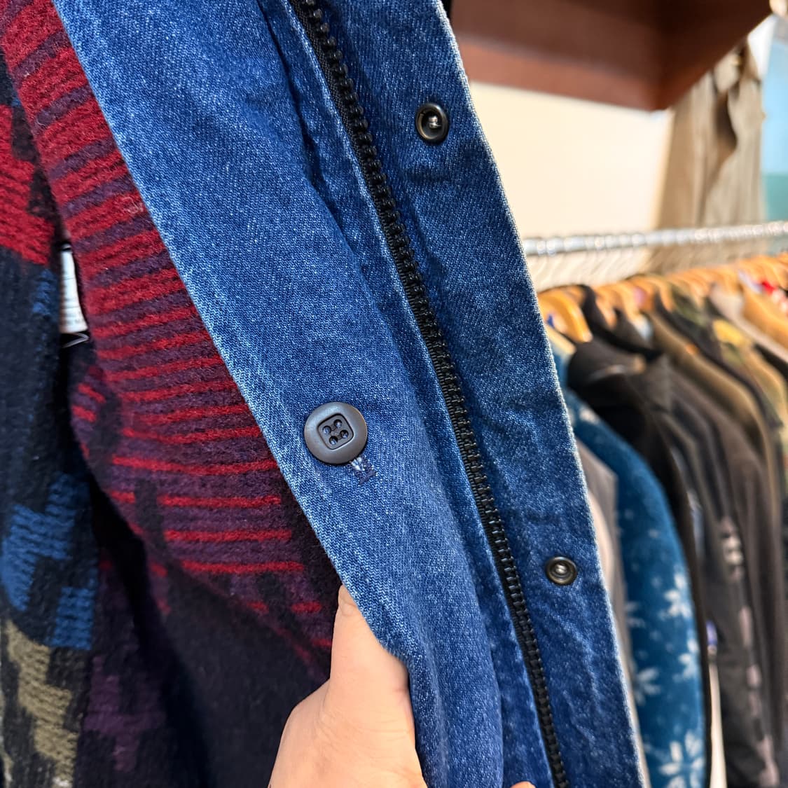 M ~ L 80 ~ 90S USA 울리치 데님 코트 레더 카라 에스닉  상품이미지4