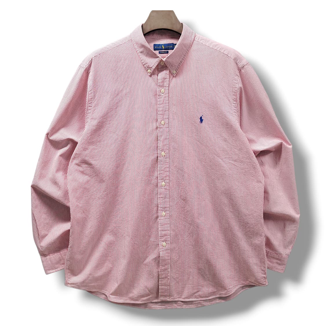 [2XL] 폴로 화이트&레드라인 스트라이프 클래식핏 긴팔셔츠 상품이미지1