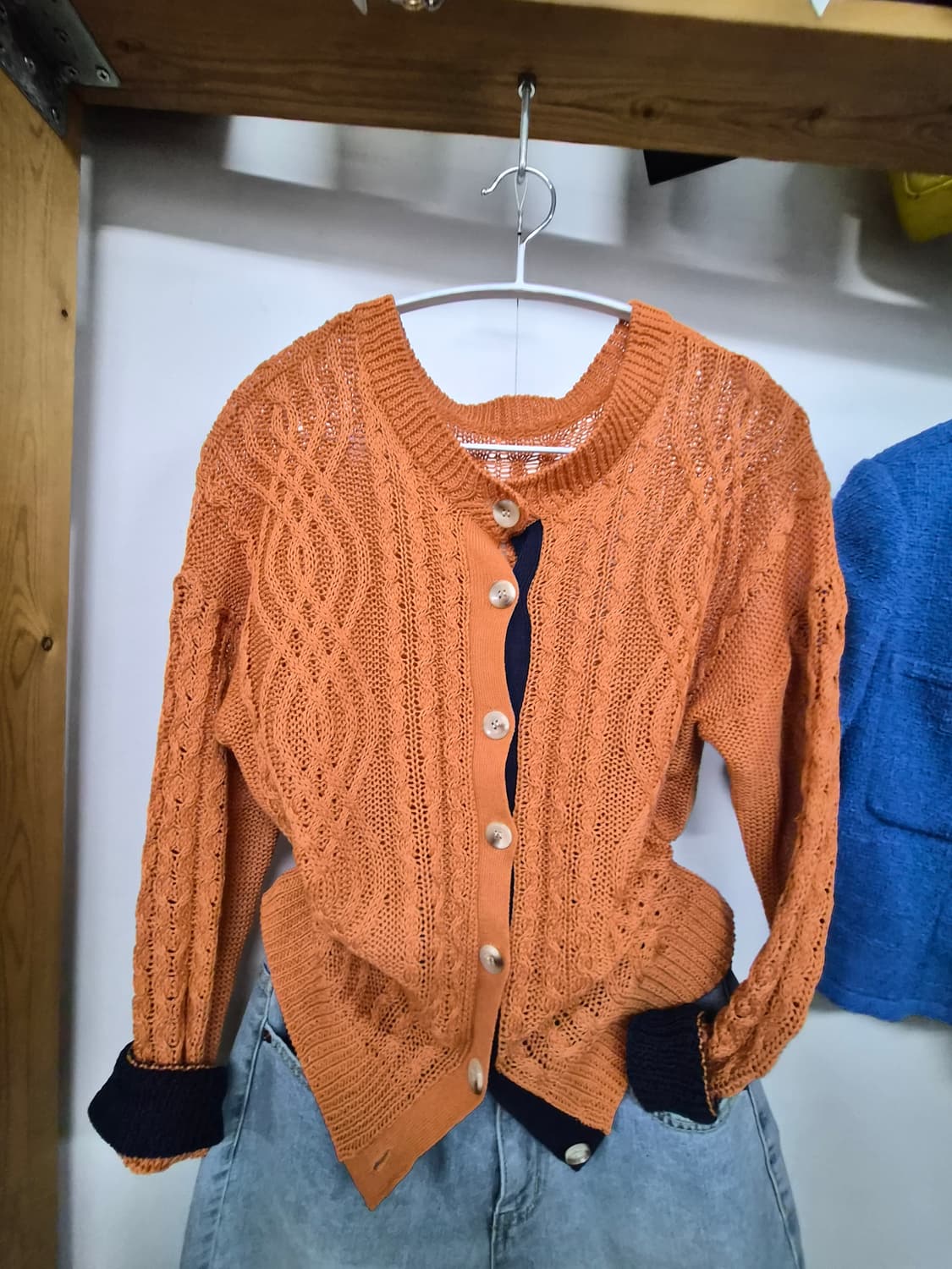 카멜오렌지 케이블 춘하 니트 가디건 상품이미지2