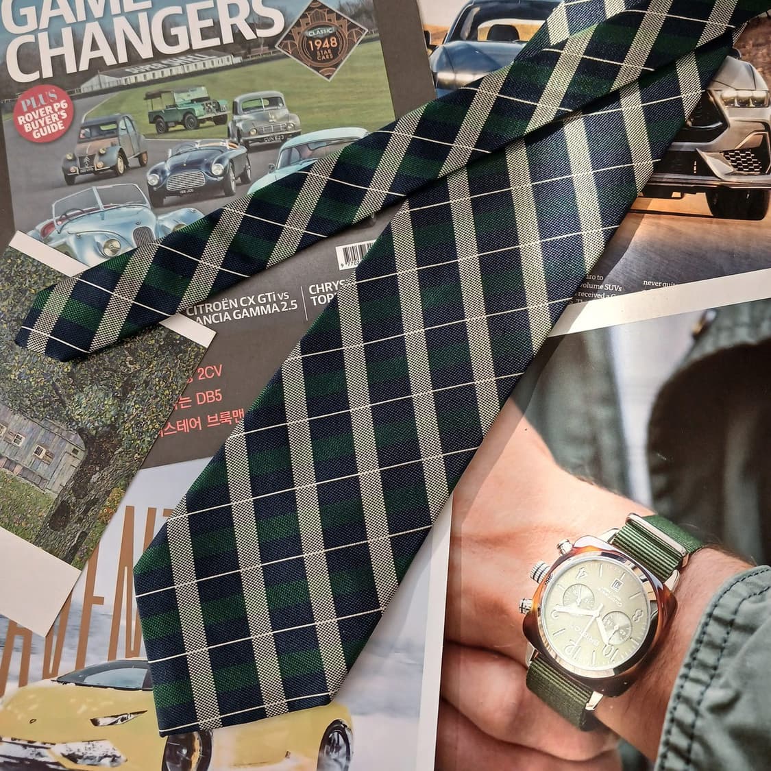 아쿠아스큐텀 실크 그린 아가일 넥타이 9.5cm A+등급 A19078
 상품이미지3