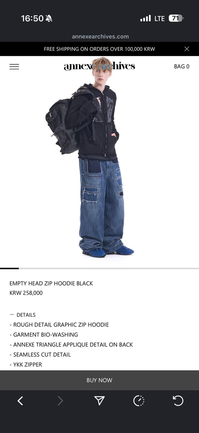 2) 아넥스아카이브 EMPTY HEAD 후드집업 블랙 상품이미지3