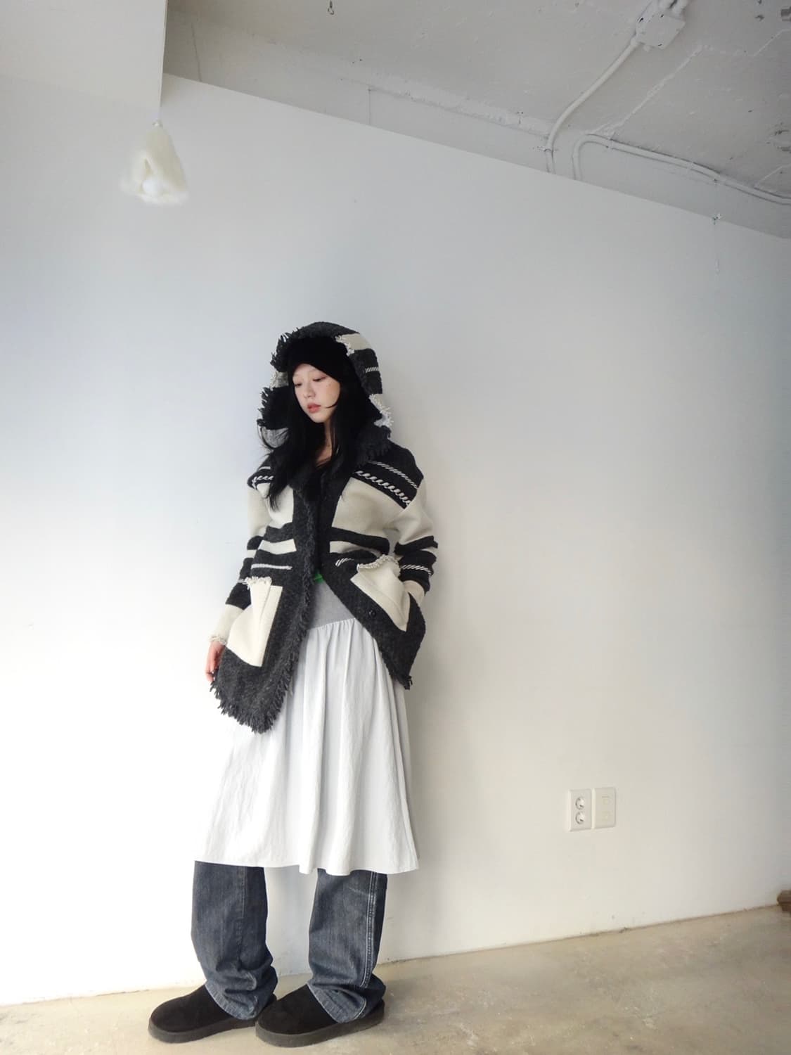 Indian tassel hoody coat / ivory & grey 상품이미지7