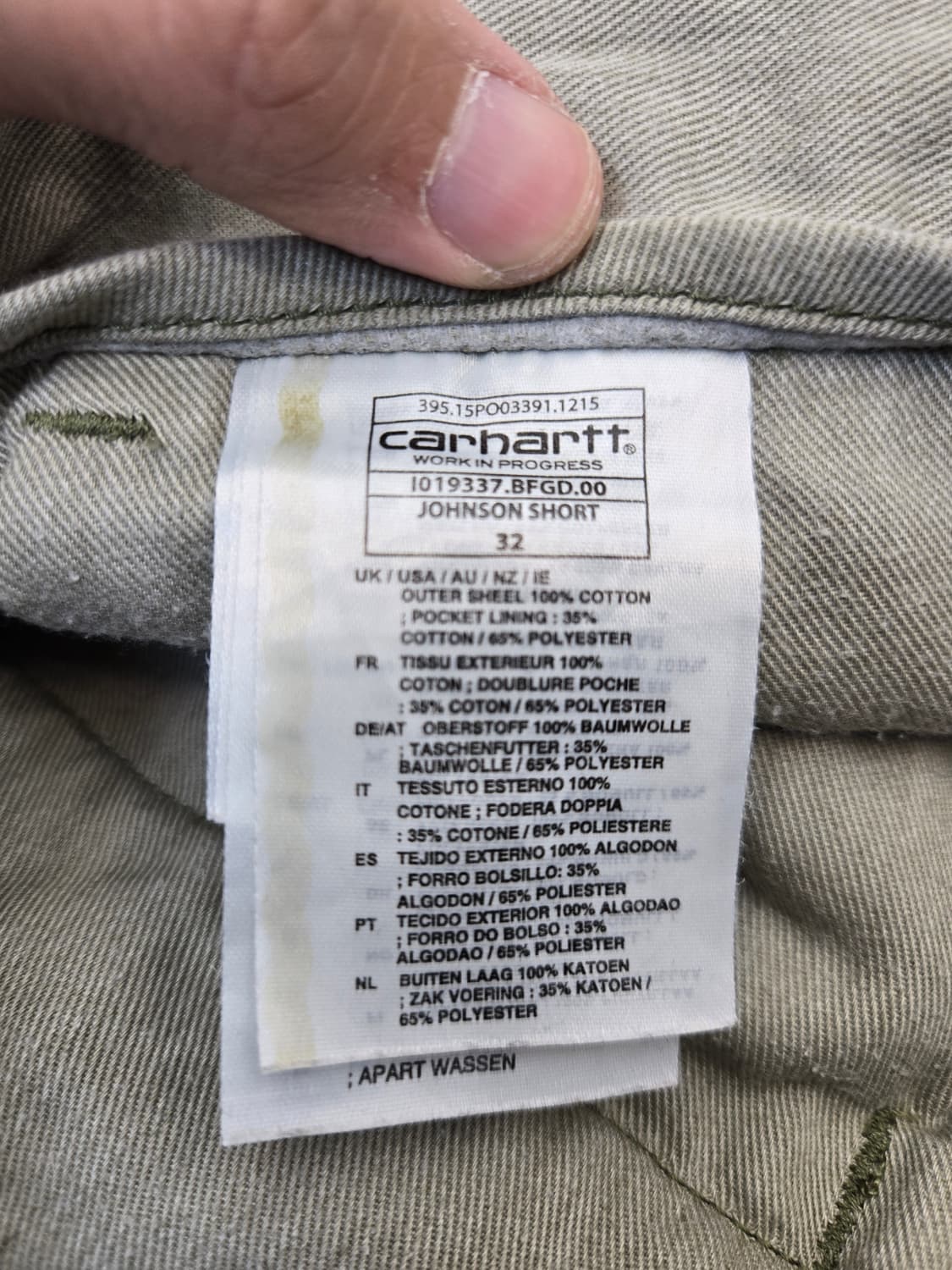 칼하트 카키색 면 반바지 숏팬츠 상품이미지4
