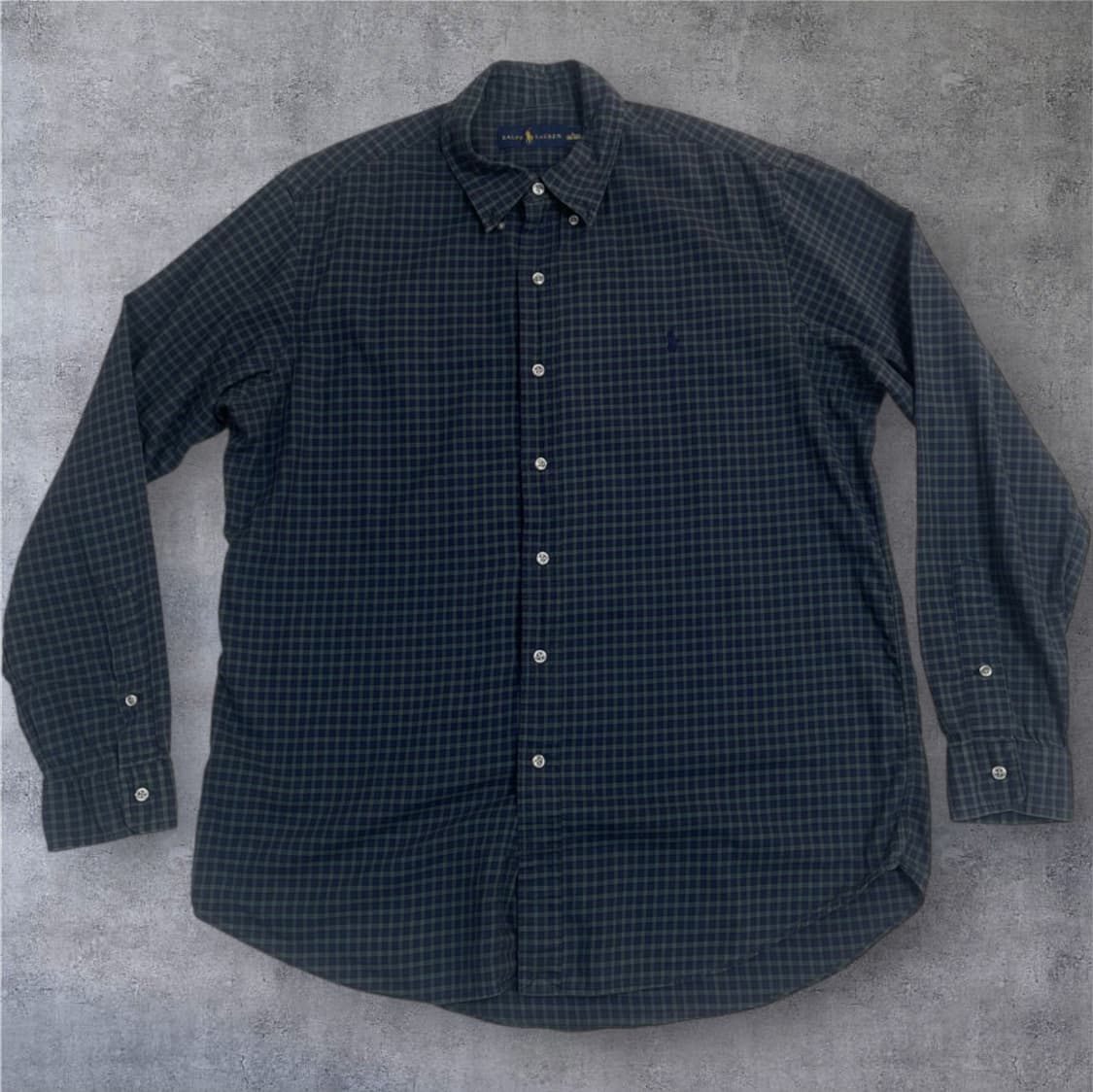폴로 랄프로렌 네이비 그린 타탄체크 자수로고 셔츠 L 상품이미지1
