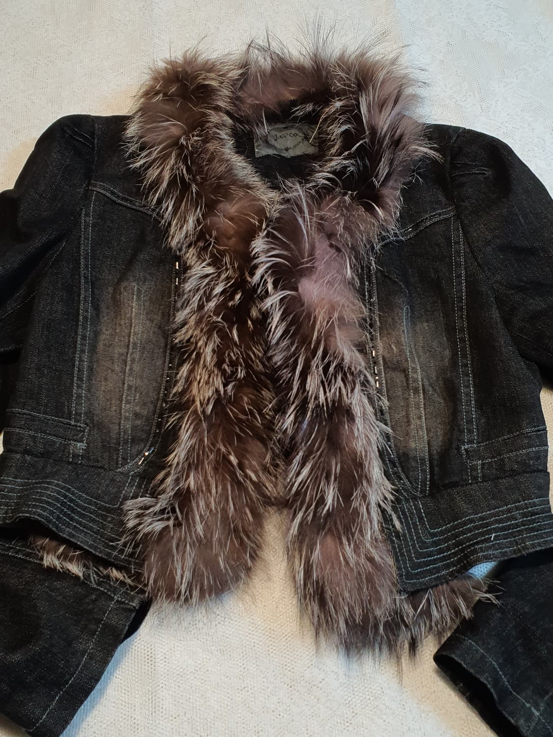 [갸루] 데님 퍼 자켓 조끼 상품이미지1