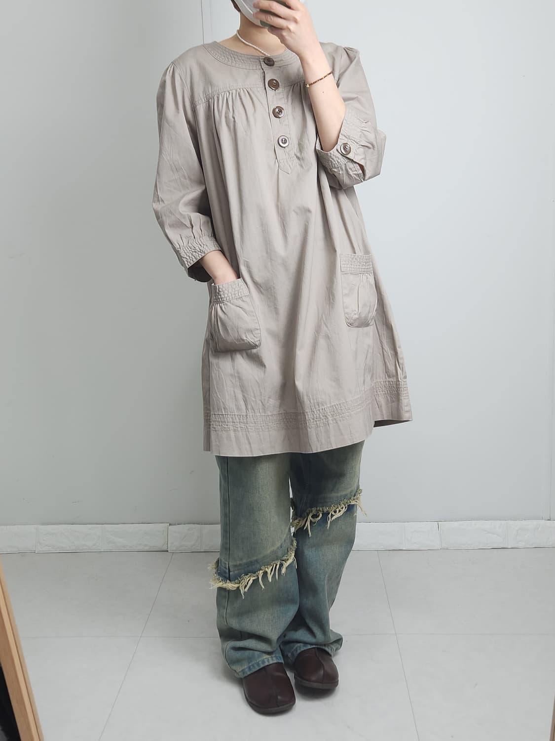 셔링 롱 블라우스 상품이미지4