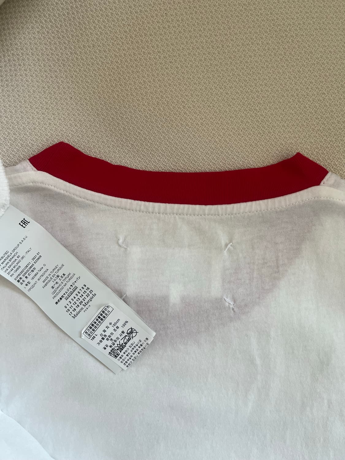 남성 마르지엘라 티셔츠 L사이즈 (레드) 상품이미지4
