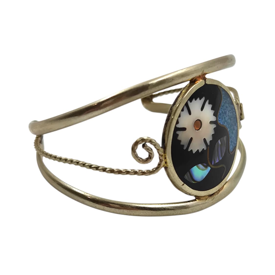 80s 멕시코 알파카 터키석 자개 플라워 뱅글 상품이미지2