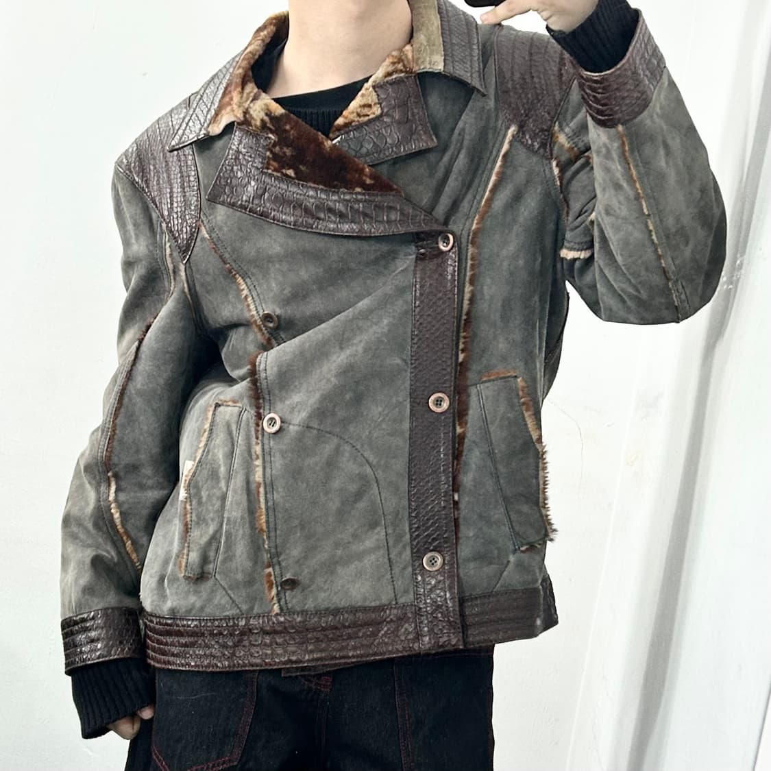 로베르토 카발리 퍼 스웨이드 더블 라이더 자켓 상품이미지1