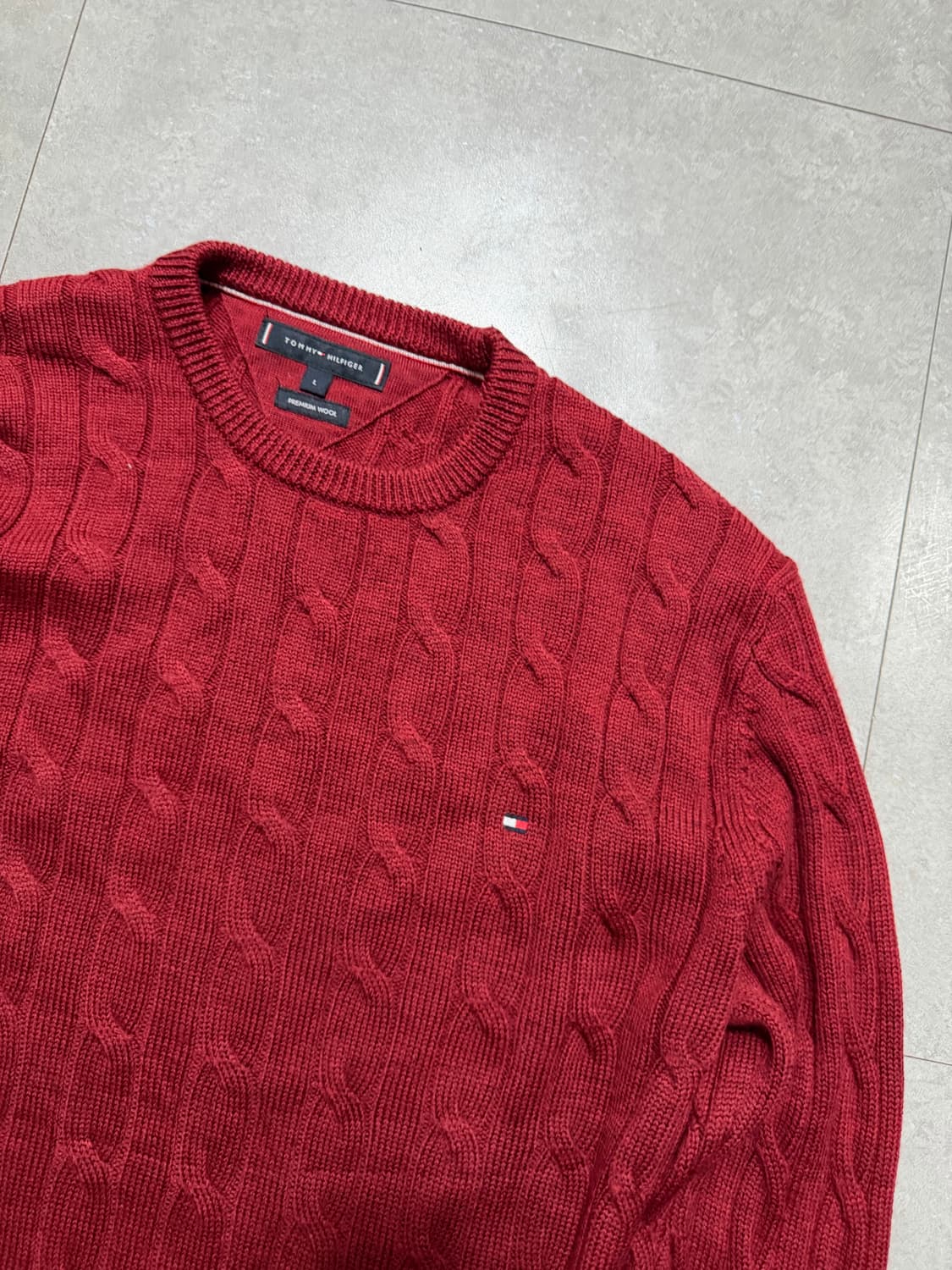 타미힐피거 버건디 프리미엄 울 케이블 니트 100size   상품이미지2