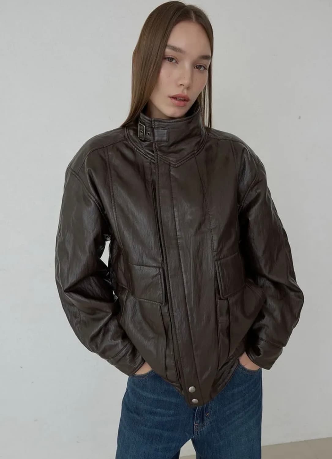 ordes 오데스 빈티지 하이넥 레더 자켓 상품이미지2