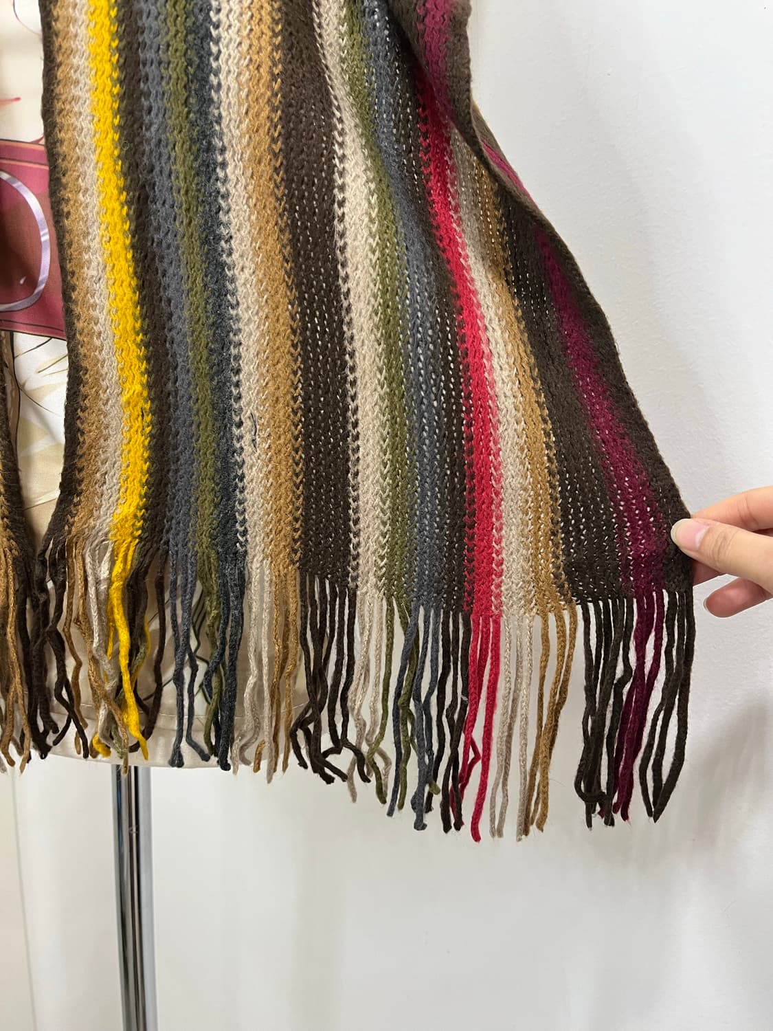 일본 빈티지 모리걸 무지개떡 테슬 뜨개 머플러  상품이미지5