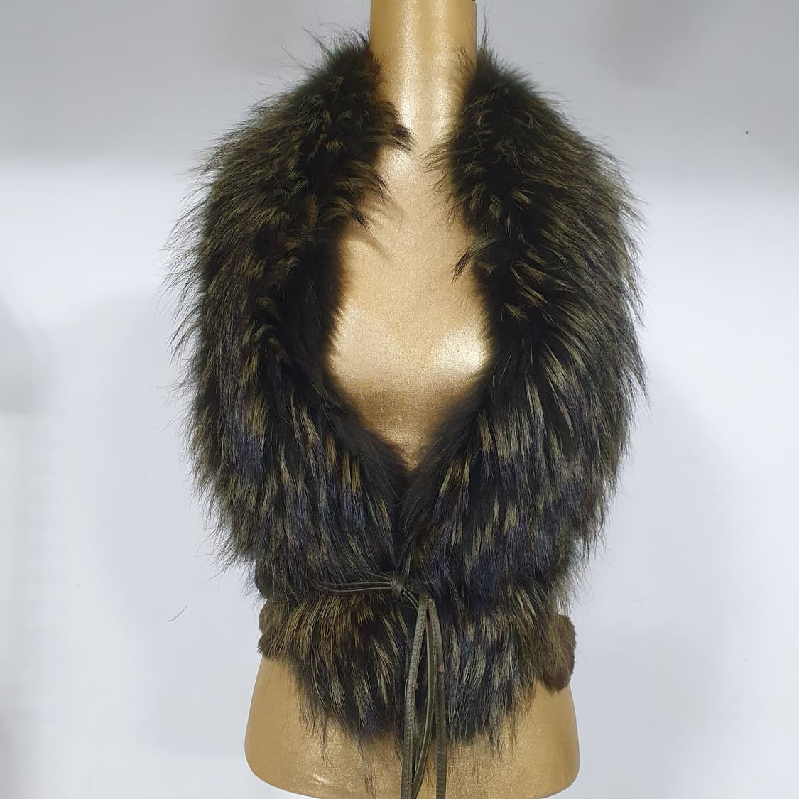 그런지페어리 y2k 갸루 오네갸루 카키 그린 라쿤퍼 토끼털 가죽 조끼 상품이미지1