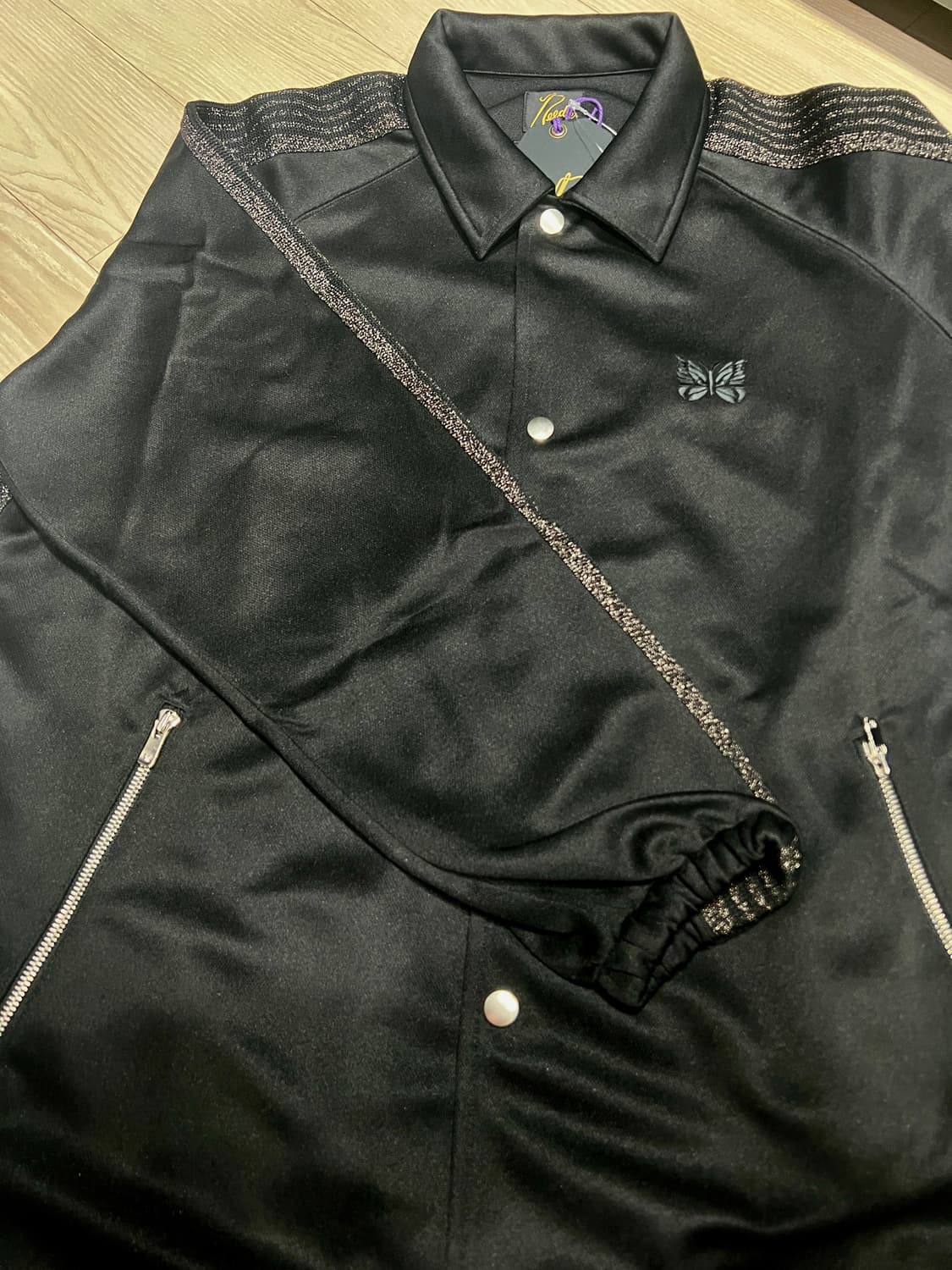 (L)(새상품) Needles 니들스 트랙자켓 트랙탑 블랙 실버 상품이미지3