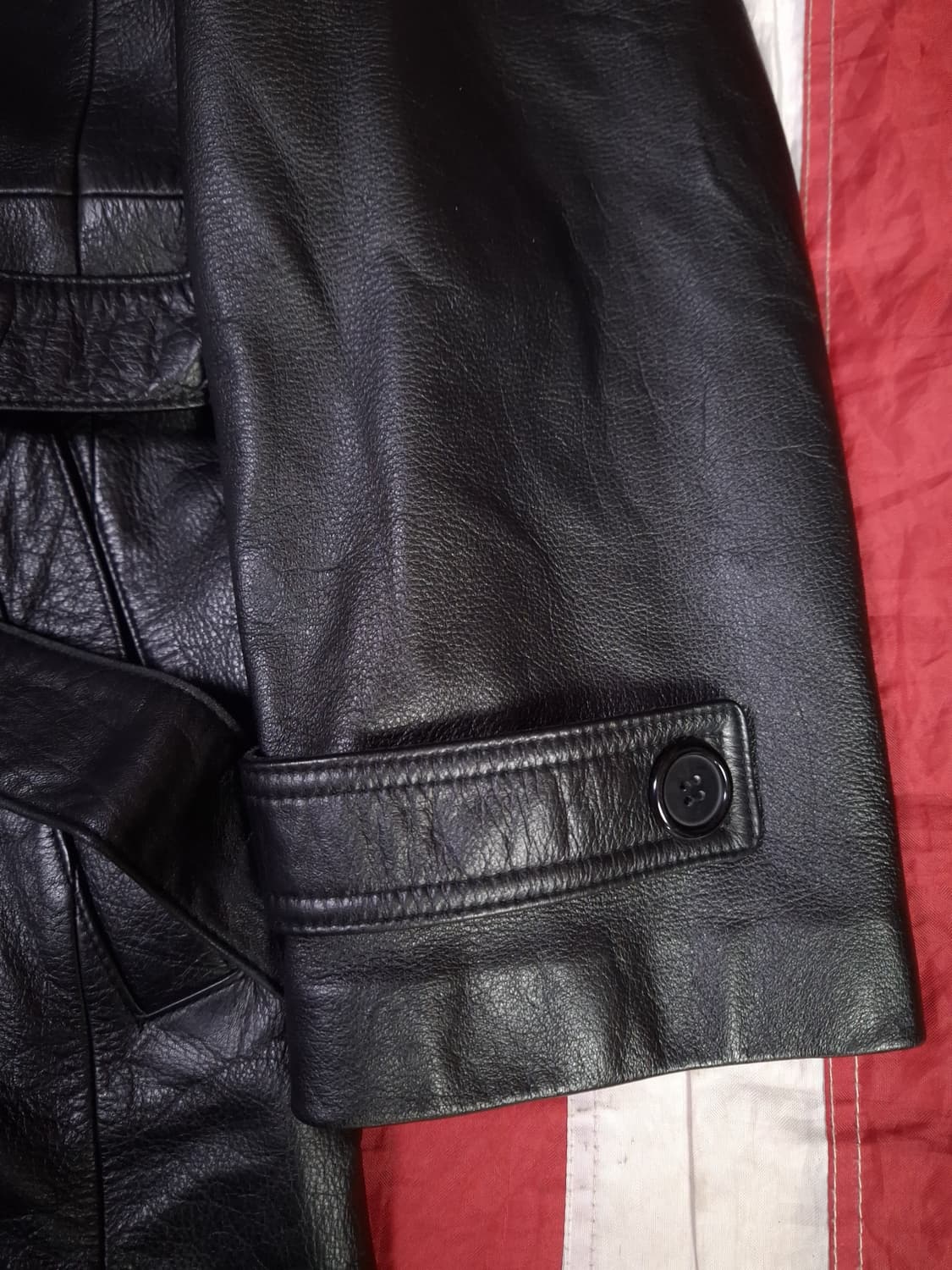 90's 새제품 국내산 리얼레더 싱글 바바리 트렌치코트 상품이미지7